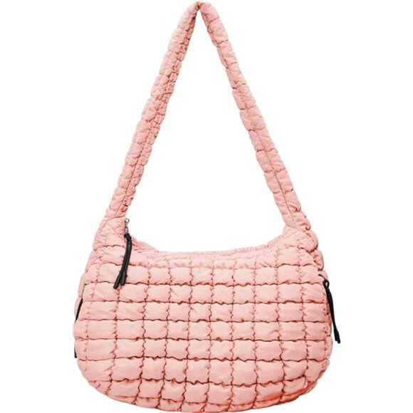 Handbags - Large Puffer Crossbody Handbags - Pink